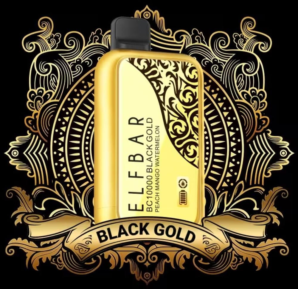 سحبة الف بار بلاك قولد بنكهة مانجو خوخ بطيخ 10000موشه ELF BAR black gold 10000puffs mango peach watermelon 50MG