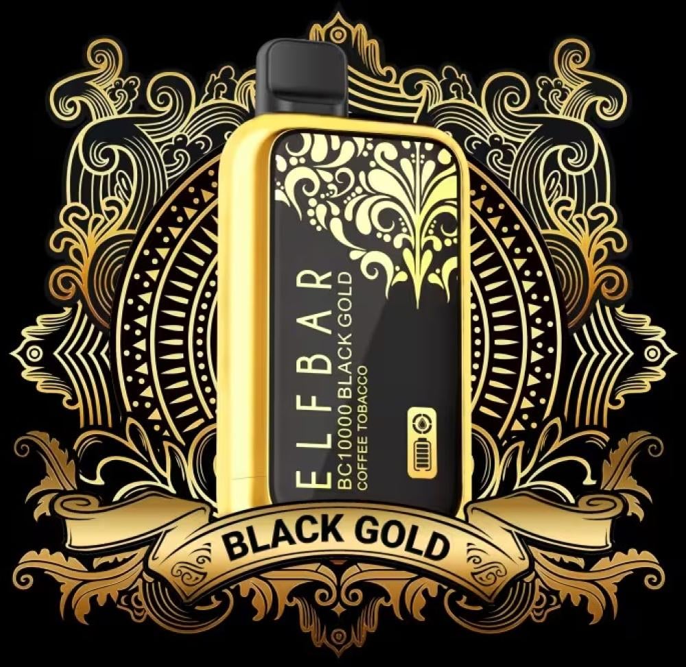 سحبة الف بار بلاك قولد بنكهة توباكو قهوة 10000موشه ELF BAR black gold 10000puffs coffee tobacco 50 MG